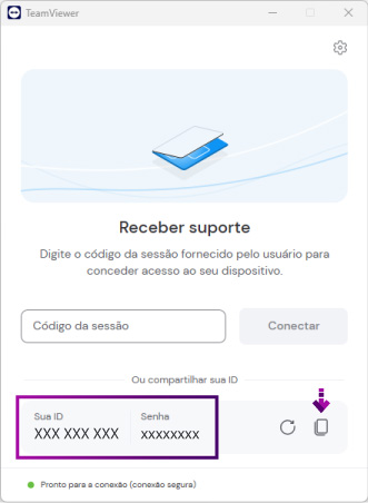 Imagem mostrando o ID e senha no Windows