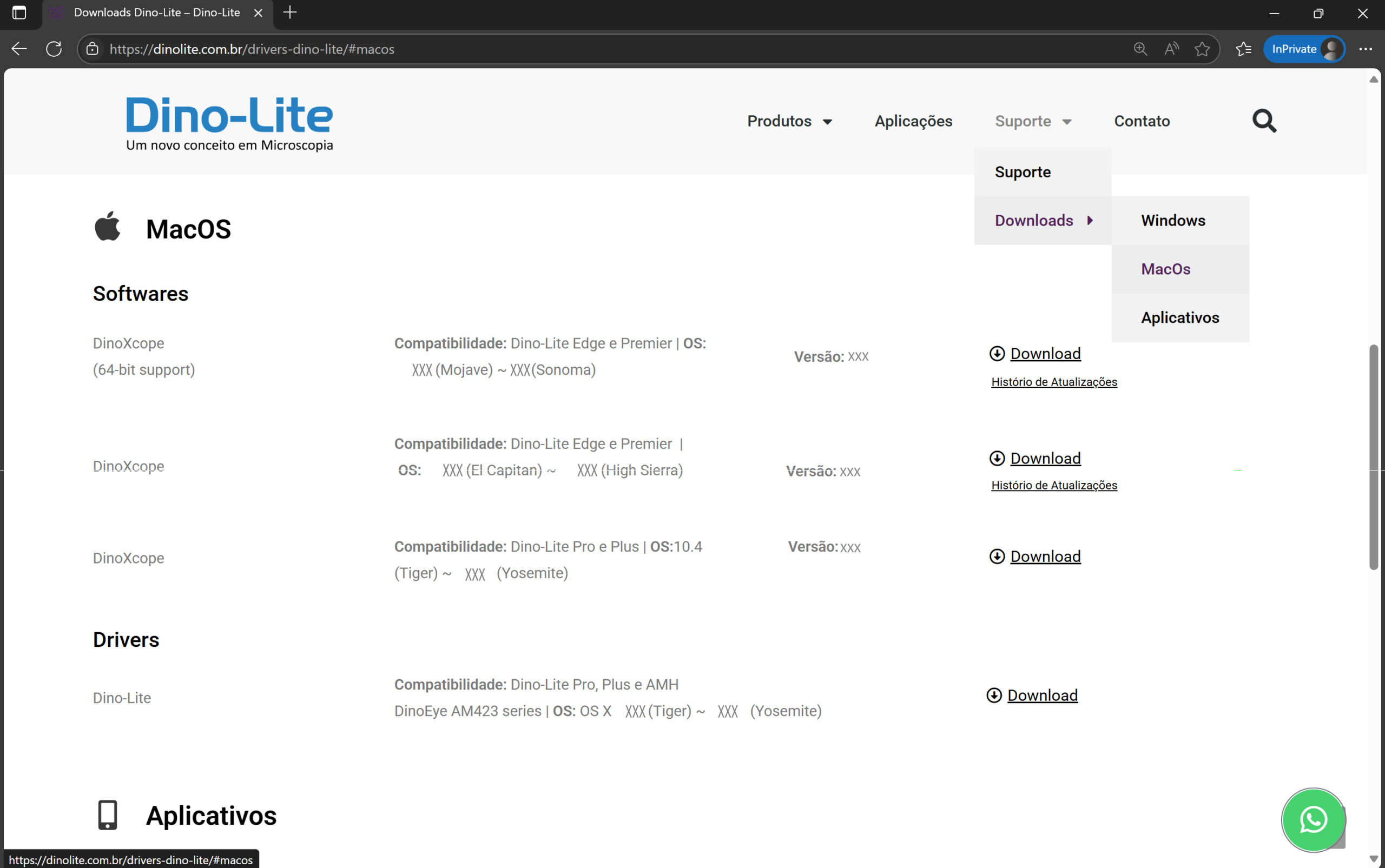 Página de download do DinoCapture