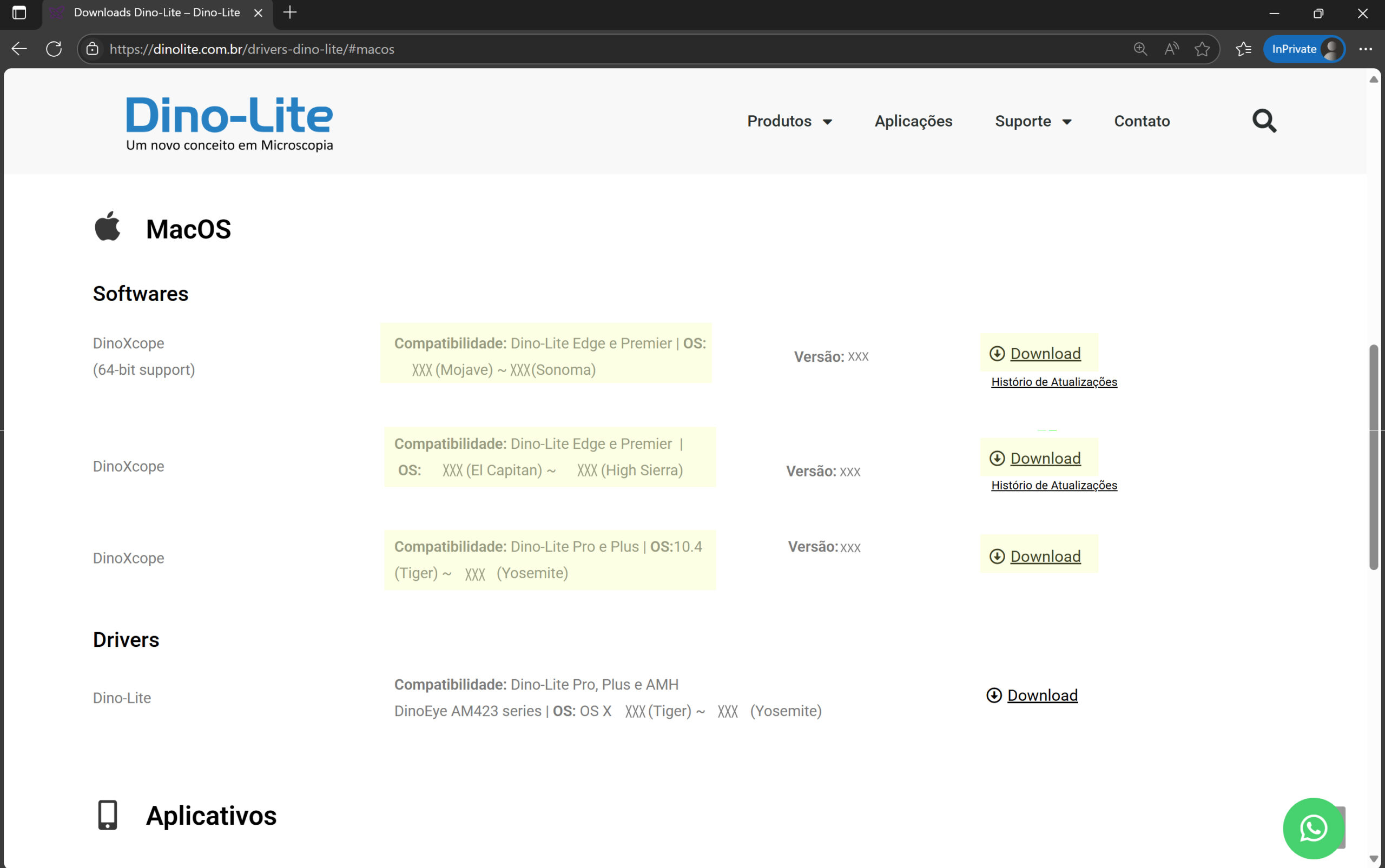 Página de download do DinoCapture